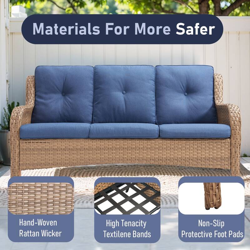 Outdoor 3-Piece Wicker Sofa Set with Ottoman