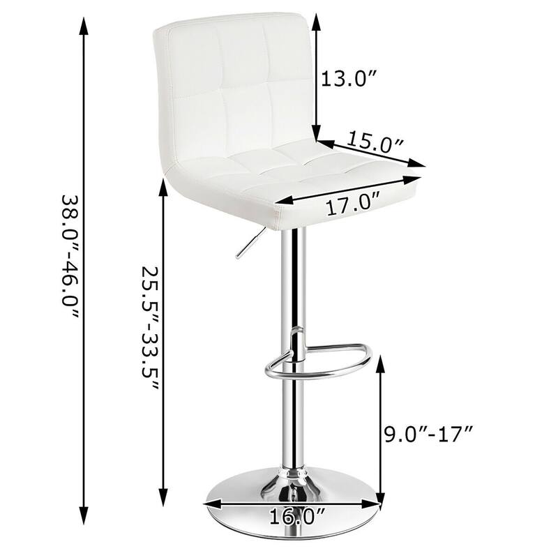 Costway Set of 2 Adjustable Bar Stools PU Leather Swivel Kitchen