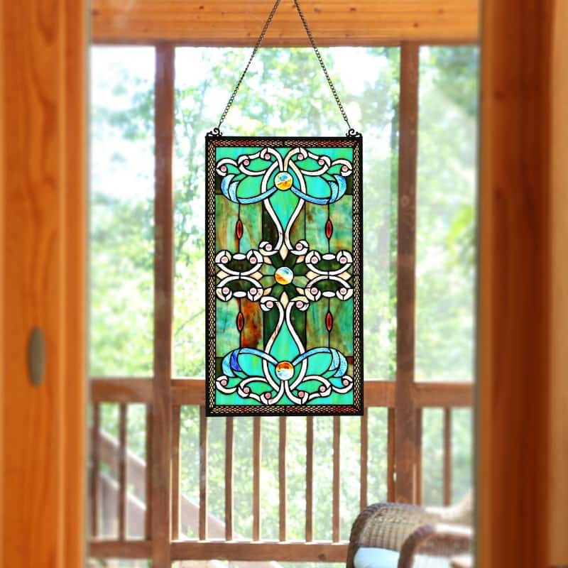 River of Goods Brandi's Tiffany Style Stained Glass Green 26-inch Window Panel - 15"L x 0.25"W x 26"H