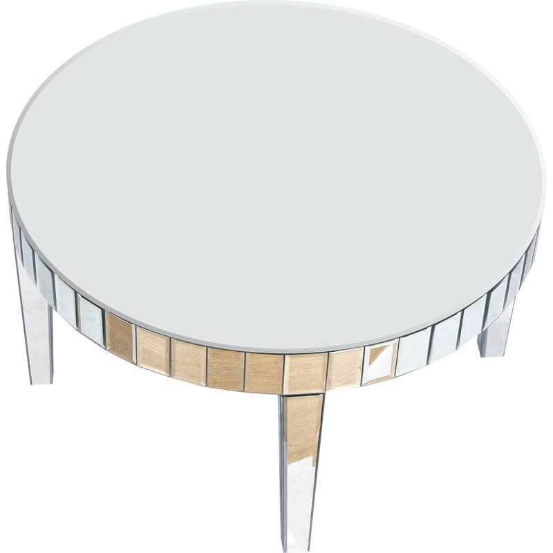 31.5" Dazzling Sliver Round Coffee Table with Fluted Mirror Design for Living Room