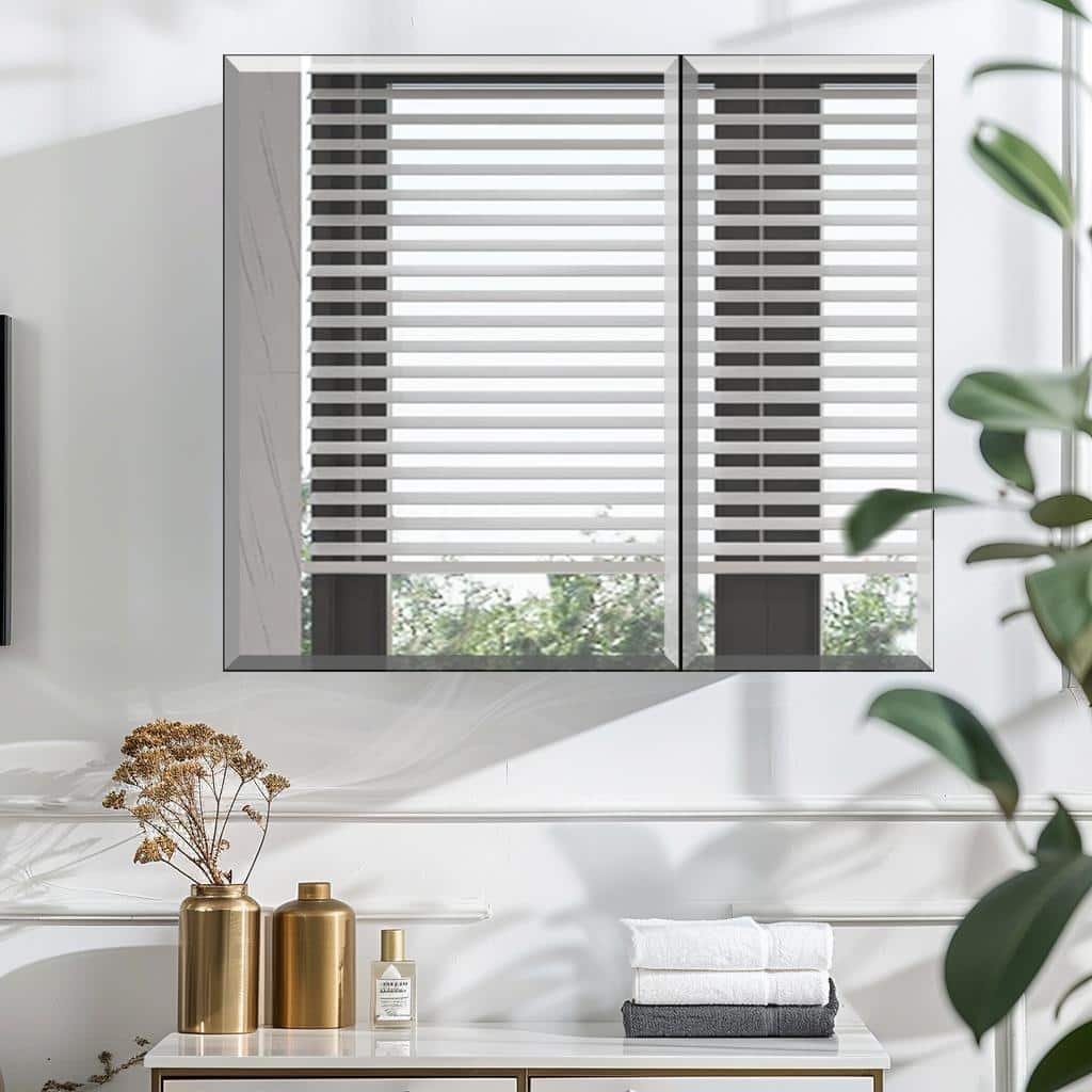 30X26 Inch Medicine Cabinet With Mirror Surface Mount Or Recess Aluminum Large Storage Space Bathroom