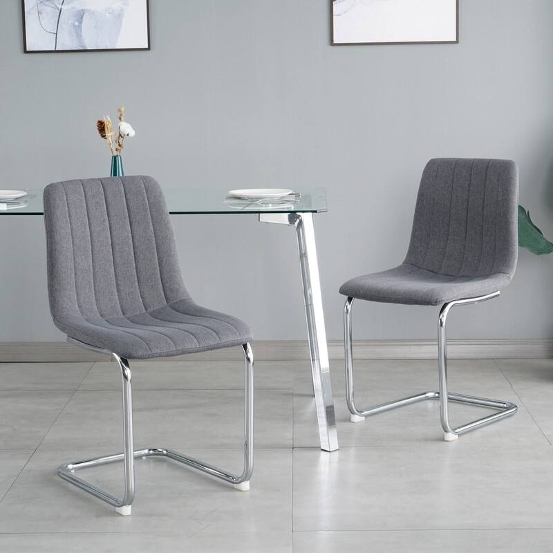 Modern/Simple Dining Chairs with Sliver Metal Base Set of 4 - Grey