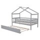 preview thumbnail 21 of 78, Pine Wood House Platform Bed with Trundle and Headboards, Creativity House Shape, Sturdy Construction