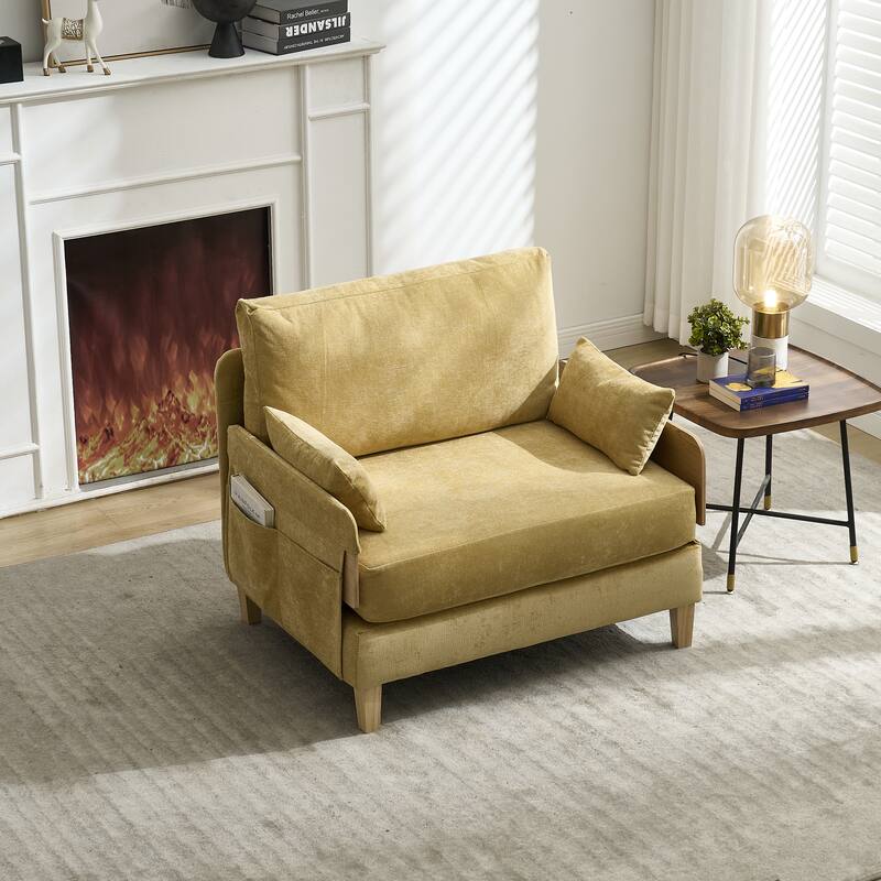 3-in-1 Convertible Chenille Sleeper Sofa, Foldable Sofa Bed with Three Pillows - Yellow