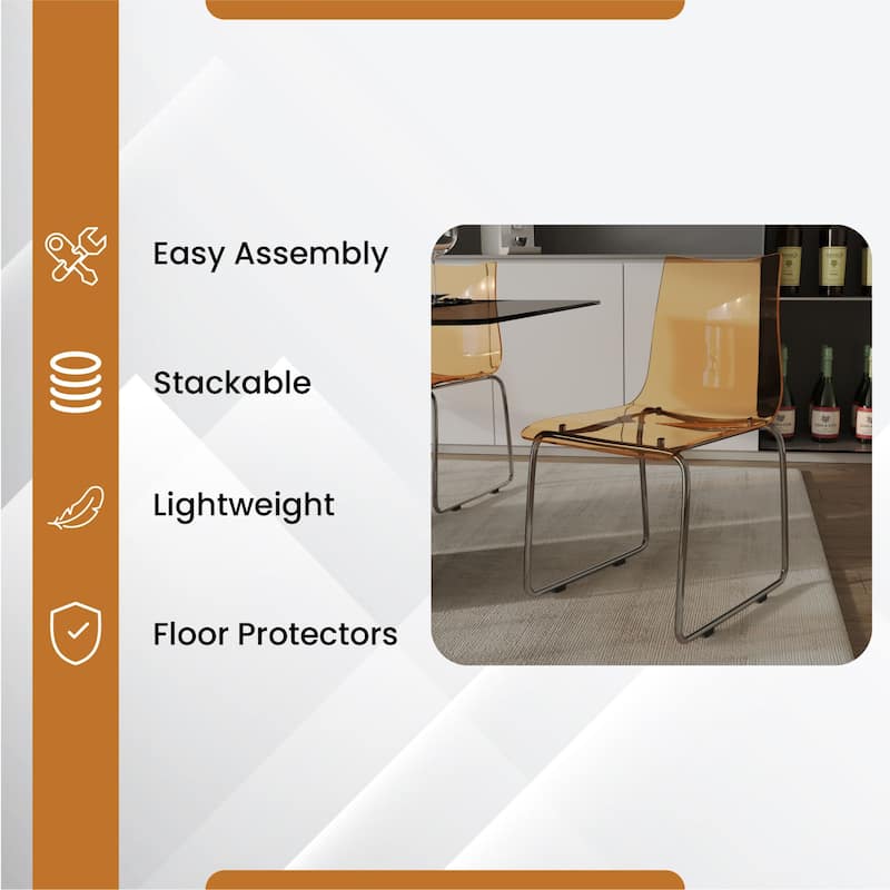 Lima Modern Contemporary Transparent Stackable Acrylic in Chrome Steel Dining Accent Side Chair Set of 4