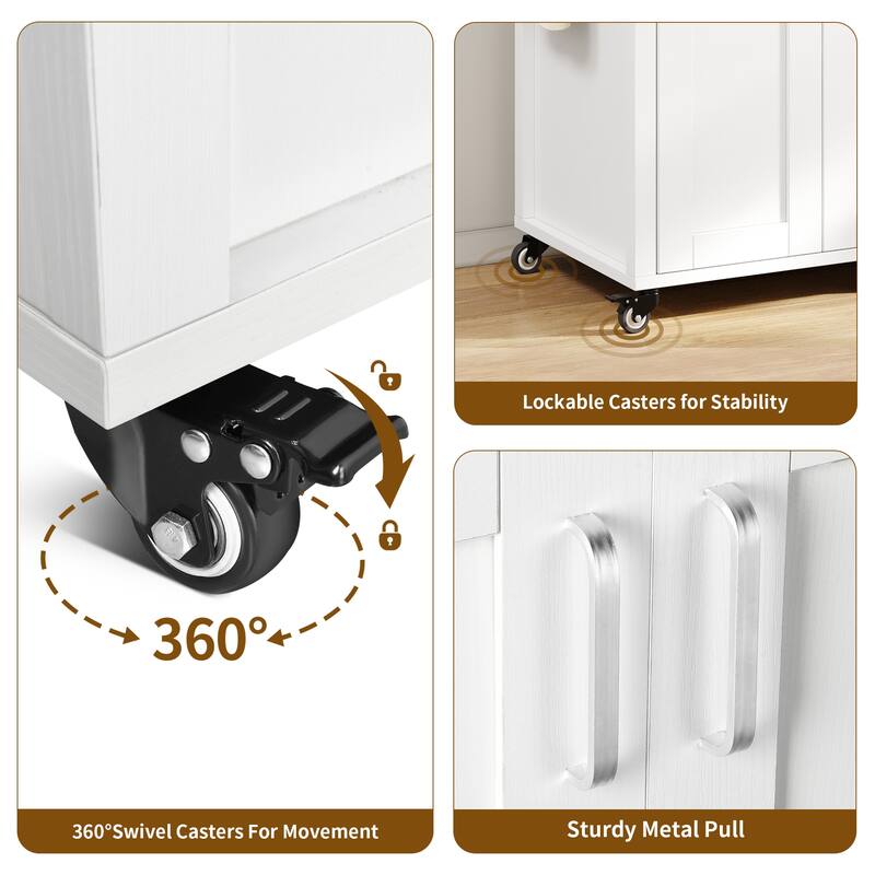 Rolling Kitchen Island Cart On Wheels With Drawer Open Shelves & Spice Rack With Storage For Dining Room