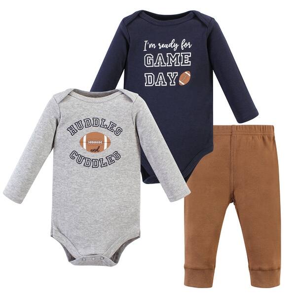 slide 1 of 1, Hudson Baby Infant Boy Long-Sleeve Bodysuits and Pants, Football Huddles Long-Sleeve 0-3 Months - Football Huddles Long-Sleeve