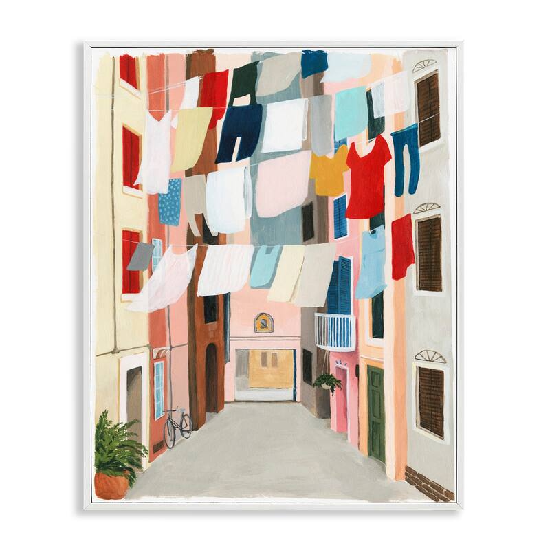 Stupell Colorful Laundry Day Clothes Line Between Apartments Framed Art, 11 x 14, Design By Artist Grace Popp