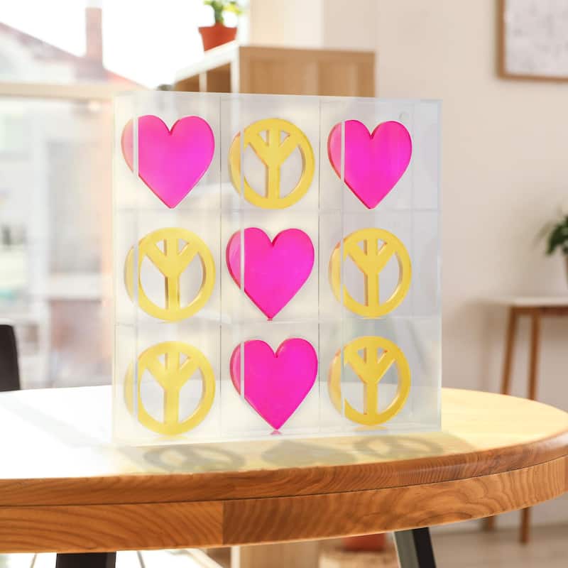 American Art Decor Tic Tac Toe Game Board Set Coffee Table Decor - 10" x 10" - Pink/Yellow