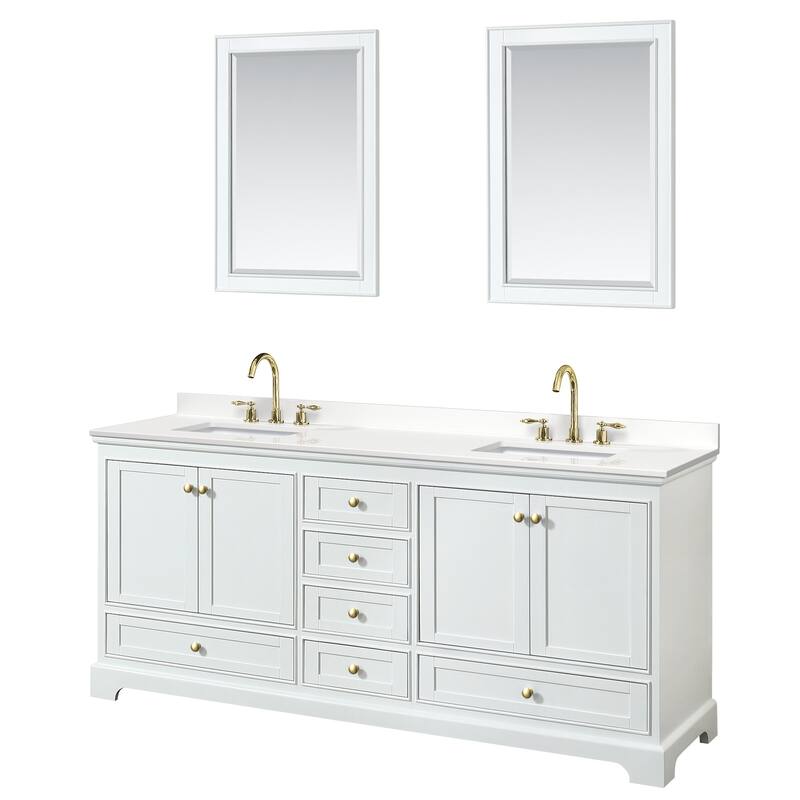 Wyndham Collection WCS202080D-QTZ-US3M24 Deborah 80" Free Standing - White / White Quartz Top / Brushed Gold Hardware