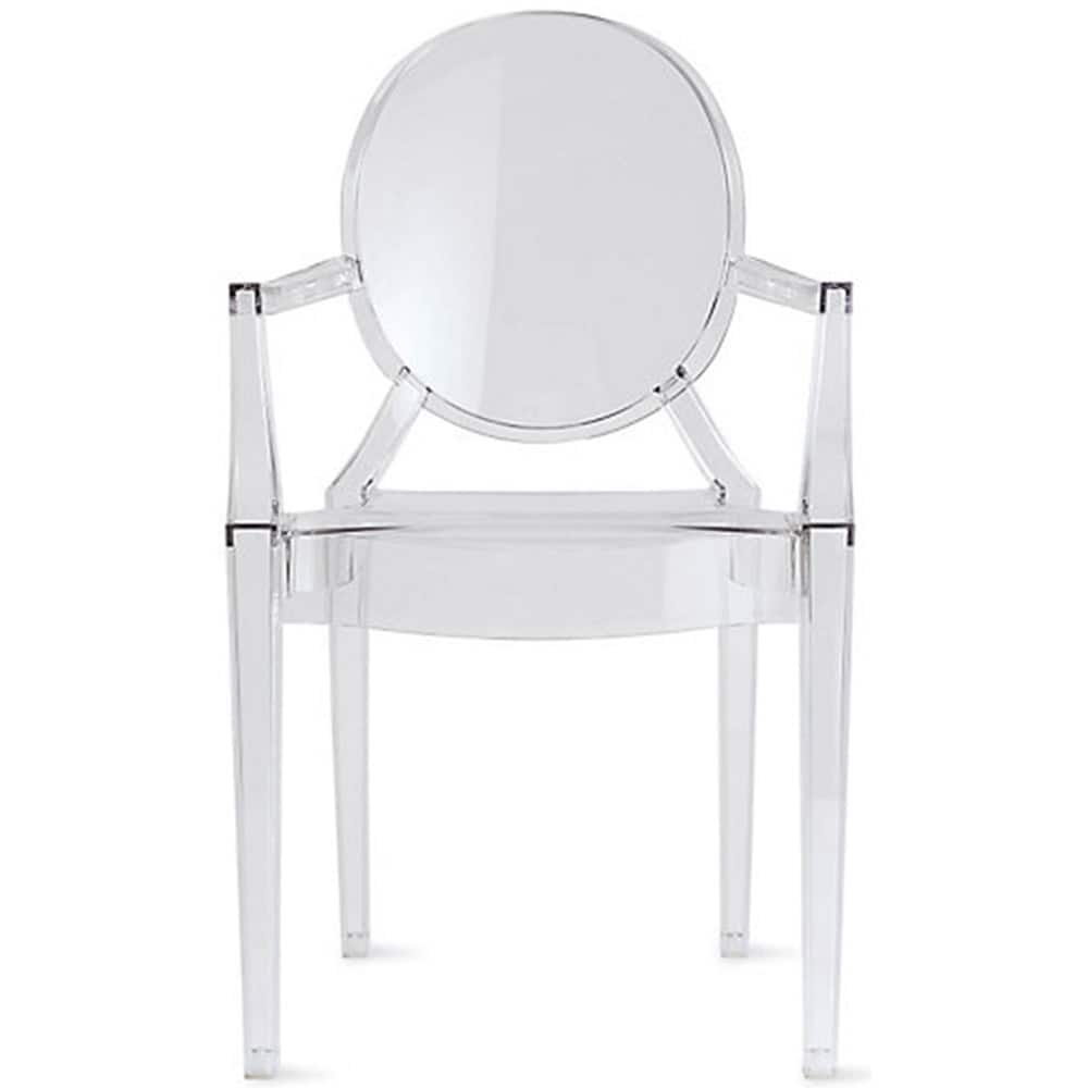 Stackable Acrylic Dining Chair, Oval Back Ghost Kitchen Patio Vanity Armchair for Indoor or Outdoor Use, Clear