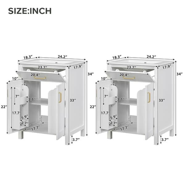 dimension image slide 0 of 8, GDFStudio - Nova Bathroom Vanity Cabinet with Single Ceramic Sink, Soft-close Doors & Adjustable shelf