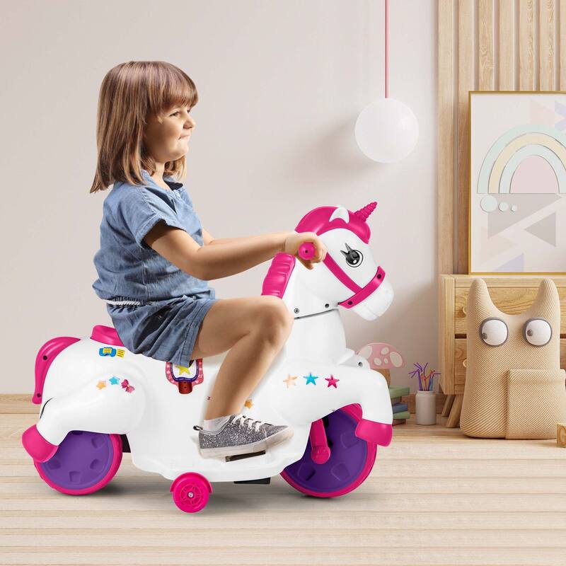 Costway 12V Kids Ride on Unicorn Toy with Training Wheels Music - See Details