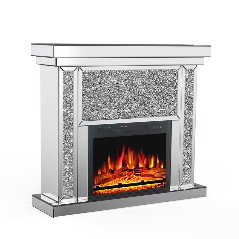 Modern 43.3" Electric Fireplace, with Mirrored Mantel
