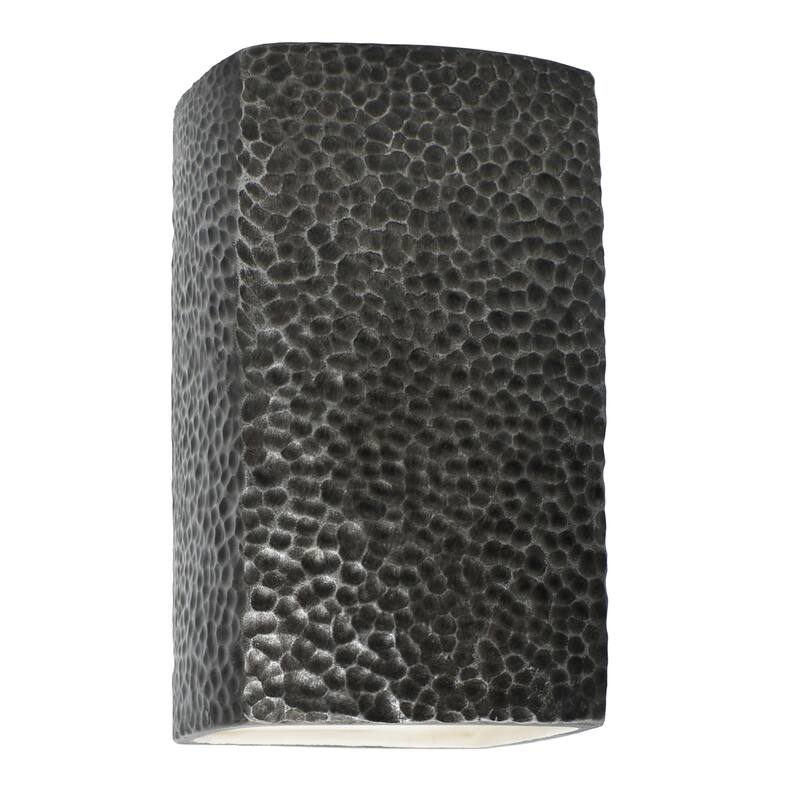 Justice Design Ambiance - Large Rectangle Wall Sconce - Open Top & Bottom - Replaceable Bulb - Hammered Pewter
