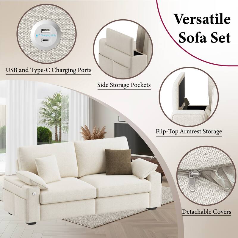 Oversized Modern Loveseat Upgraded Extra Wide 2 Seater Couch USB/Type-C Charging