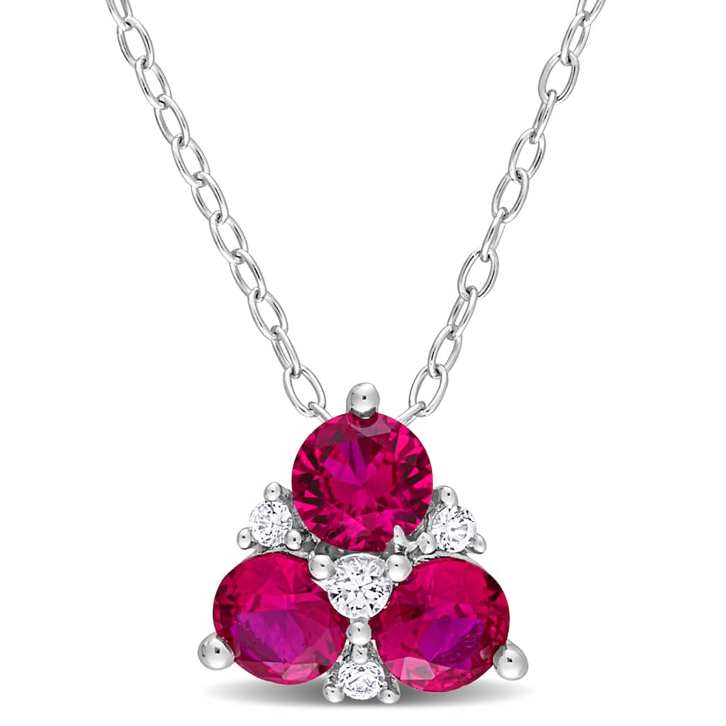 Miadora 1 1/2ct TGW Created Ruby Created White Sapphire 3-Stone Necklace Sterling Silver