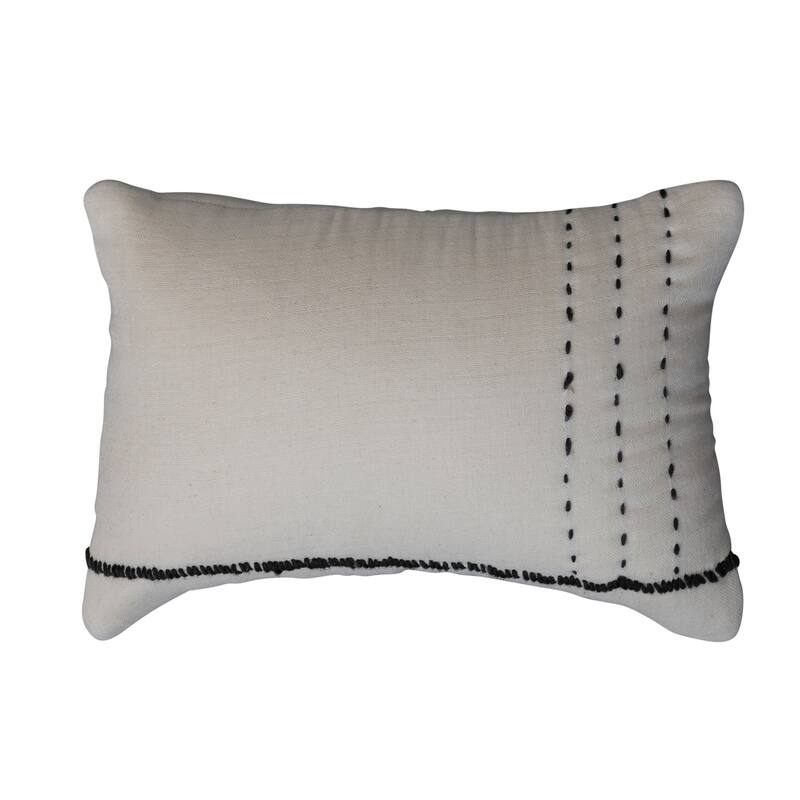 Cotton Lumbar Pillow with Embroidery - Cotton - Single - 14.0"L x 9.0"W x 2.0"H - Accent - Ivory