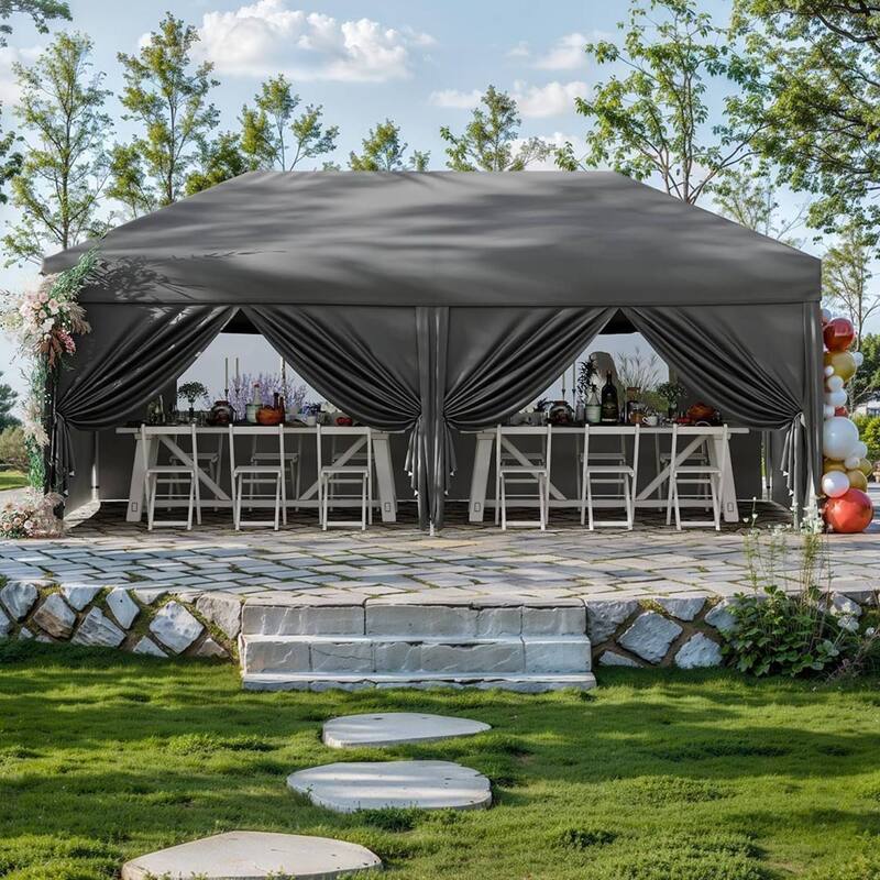 10x20 Pop Up Canopy Tent Outdoor with 6 Removable Sidewalls - Grey