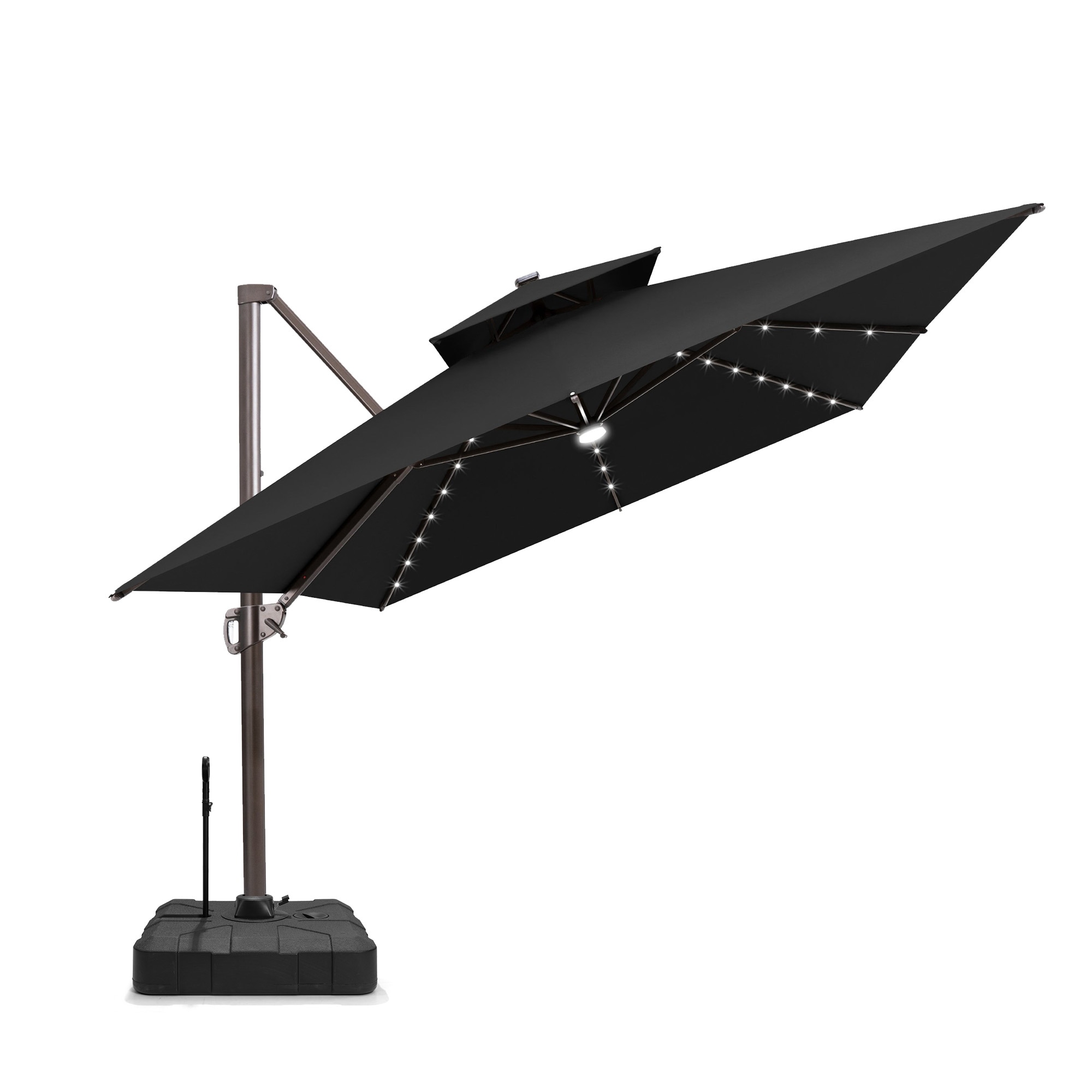 Pellebant 10X13 FT Outdoor Double Top Cantilever Patio Umbrella Solar LED Light with Rod Base