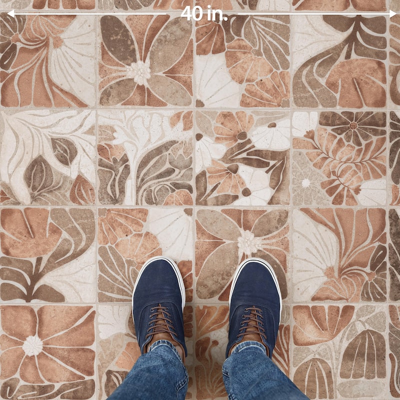 Merola Tile Adagio Decor Fiori 9-3/4" x 9-3/4" Porcelain Floor and Wall Tile