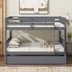 preview thumbnail 1 of 10, Modern Design Rubber Wood Bunk Bed with Trundle, Ladder and Guardrails, Full Over Full, Taupe Taupe