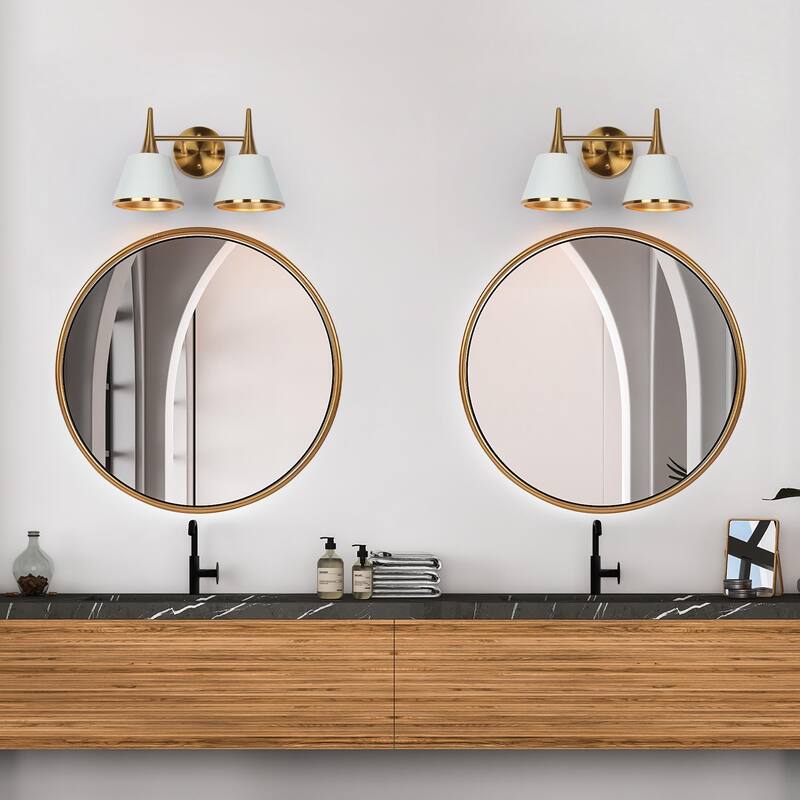 Nisa Modern Gold 2-Light Bathroom Vanity Lights Wall Sconces for Powder Room Bedside - L 14.2"* W 7.9"* H 9"