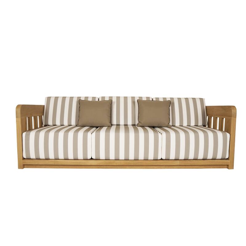NADAAL STUDIOS Aralina Outdoor Sofa, Curved Windowpane Frame, 3-Seater, Brown Stripe Upholstery