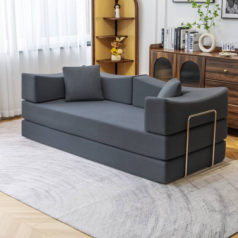 2-in-1 Convertible Sofa Bed, Memory Foam Mattress, No Assembly, Space-Saving for Living Room, Bedroom