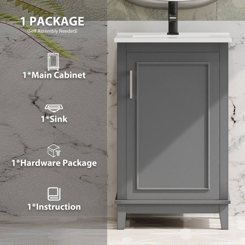 20 Inch Modern Small Bathroom Vanity Cabinet with Ceramic Basin