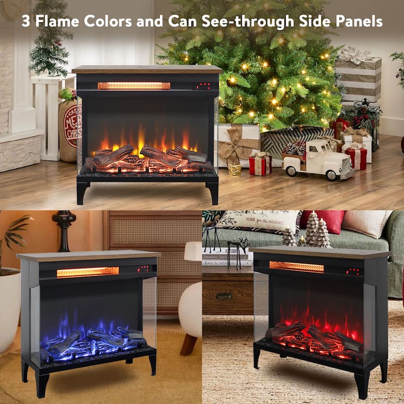 24 Inch 3-Sided Glass Freestanding Electric Fireplace with Feet