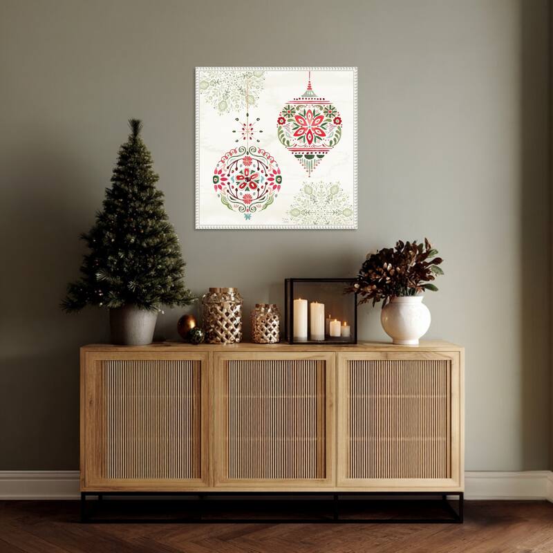 Festive Season VI by Dina June (22 x 22 in.), Framed Canvas Wall Art Print - Sylvie Beaded White