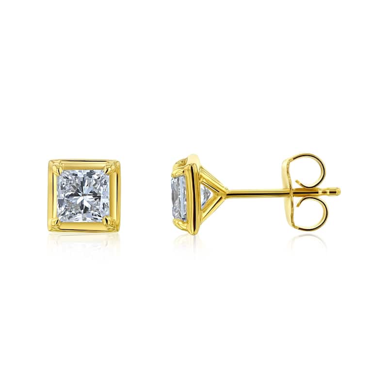 Kobelli 1 Carat Lab Grown Diamond 14k Solid Gold Princess Brilliant-cut Chubby Marshmallow Bezel Modern Stud Earrings (DEF/VS) - Yellow