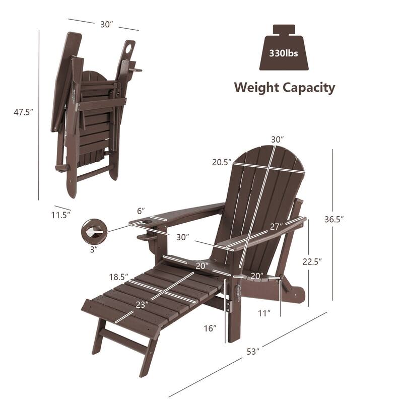 Gymax 2PCS Folding Adirondack Chair HDPE Patio Lounge Chair w/