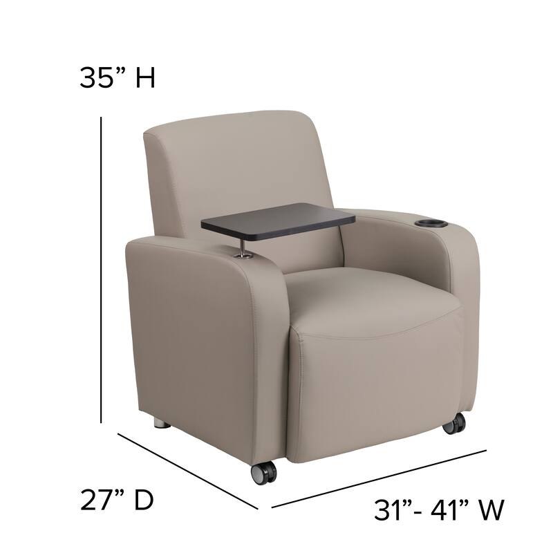 LeatherSoft Guest Chair with Tablet Arm, Front Wheel Casters and Cup Holder