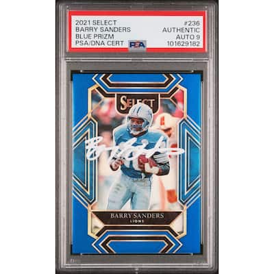 Barry Sanders 2021 Panini Select Blue Prizm Card #236 Auto Graded PSA 9 2/99 - 8' x 11'