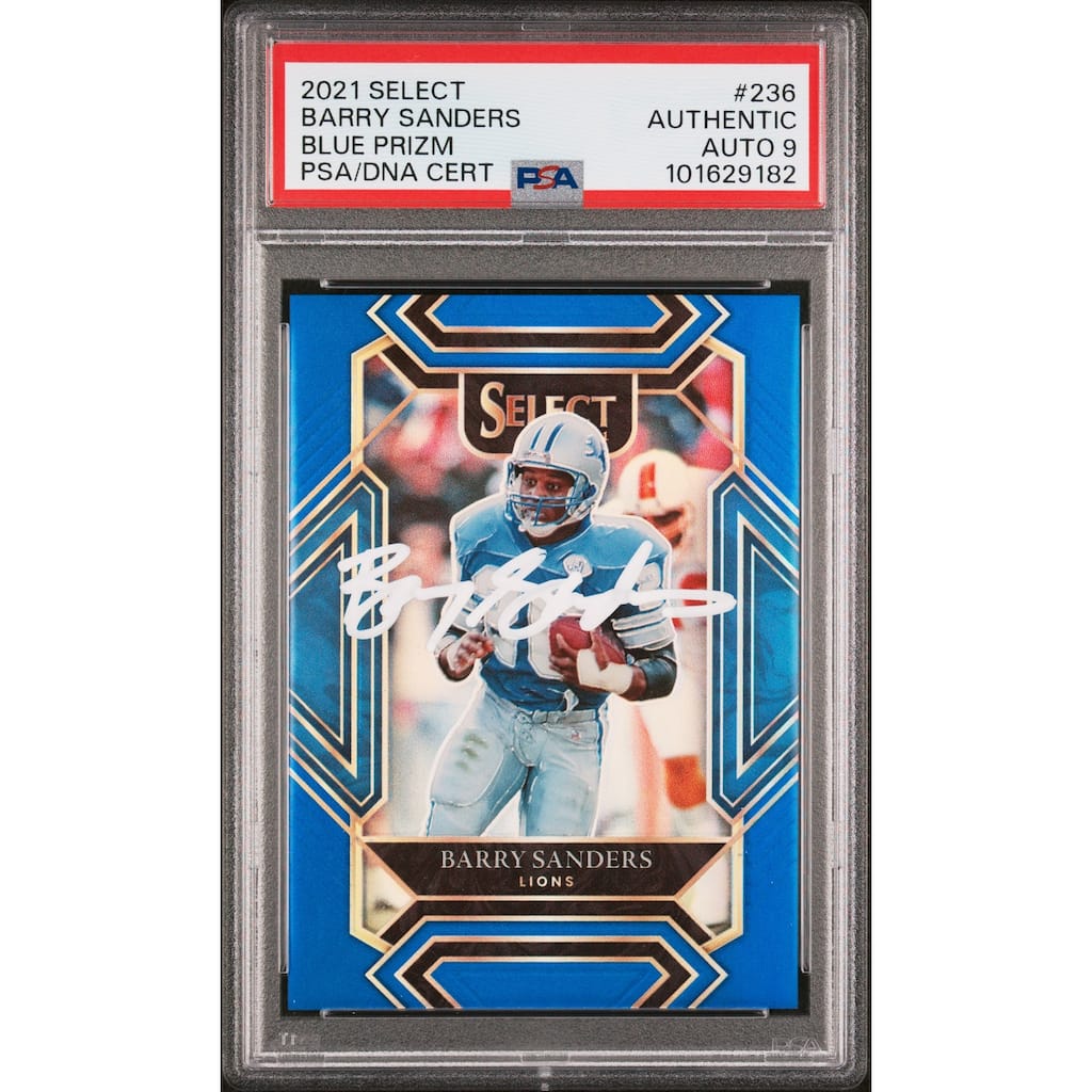 Barry Sanders 2021 Panini Select Blue Prizm Card #236 Auto Graded PSA 9 2/99 - 8' x 11'