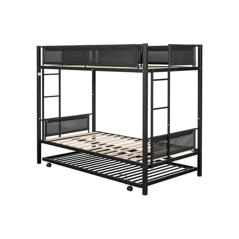 Metal Twin over twin bunk bed with Trundle/ Sturdy Metal Frame