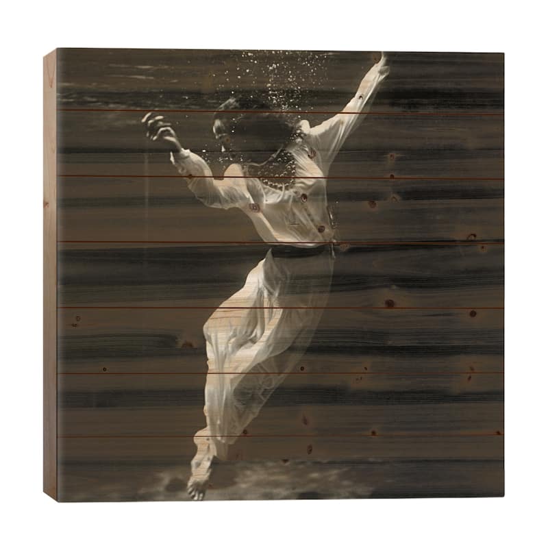Fashion Model Underwater in Dolphin Tank (MarinelandFlorida) Print On Wood by Toni Frissell - Multi-Color - 26x26x1.5