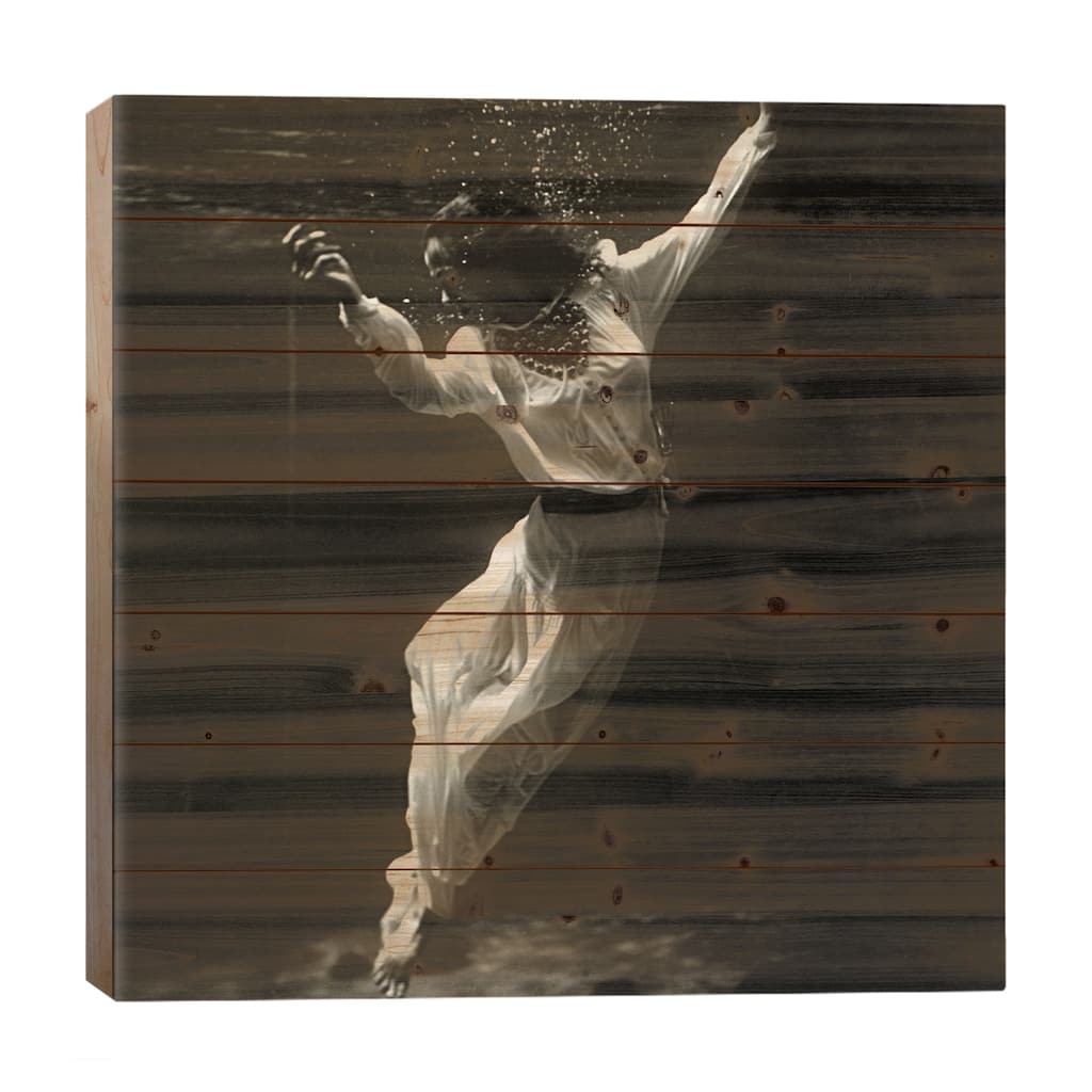 Fashion Model Underwater in Dolphin Tank (MarinelandFlorida) Print On Wood by Toni Frissell - Multi-Color