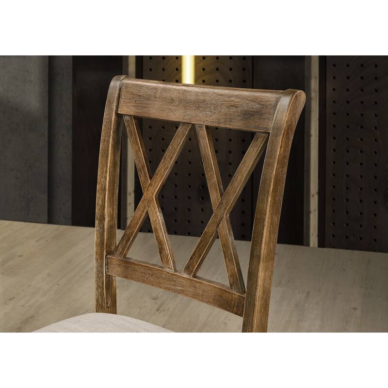 Wood Frame Coffee Chair Vanity Chair with Cross Backrest, Rustic Padded Armless Chair Side Chair Set of 2
