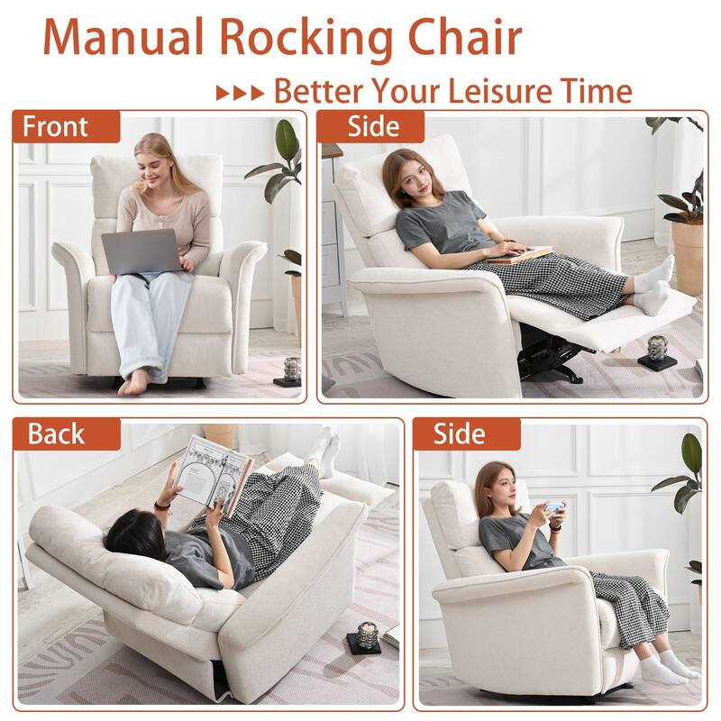 Rocker Recliner Chair - Manual Glider for Small Spaces, Nursery & Living Room