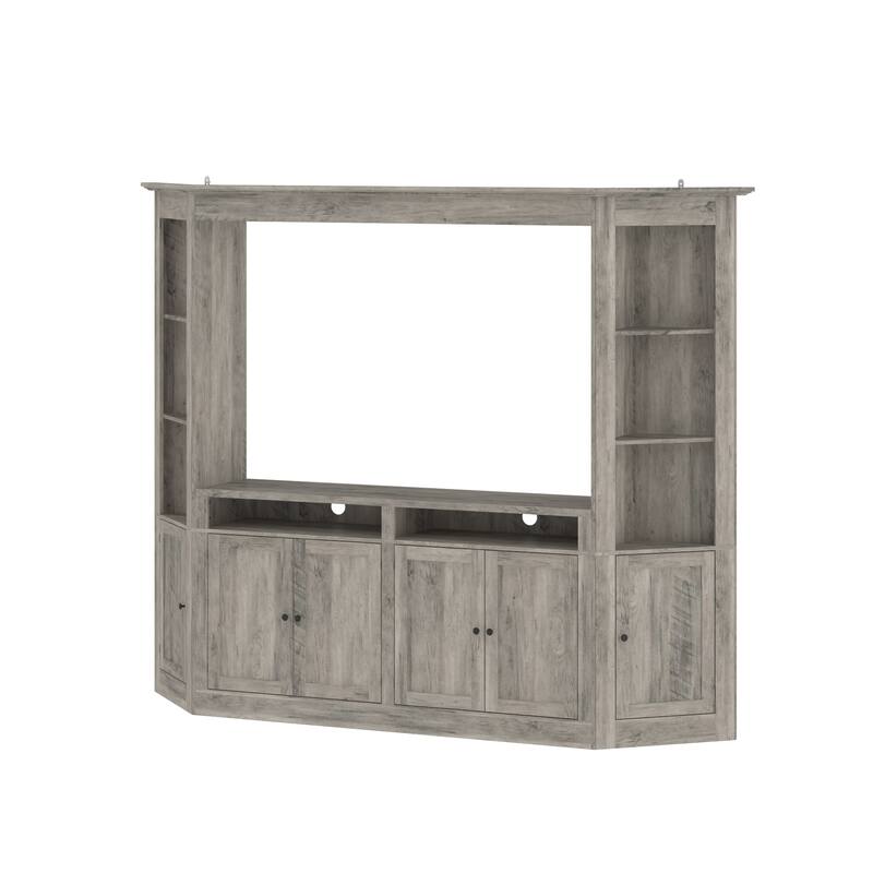 Entertainment Center for 70 Inch TV, Large Media Console with Storage Cabinets Farmhouse TV Wall Unit