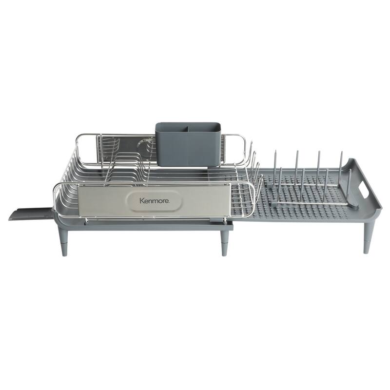 Kenmore Loxdell Expandable Full Size Rust Resistant Dish Rack with Drain Board and Flatware Caddy