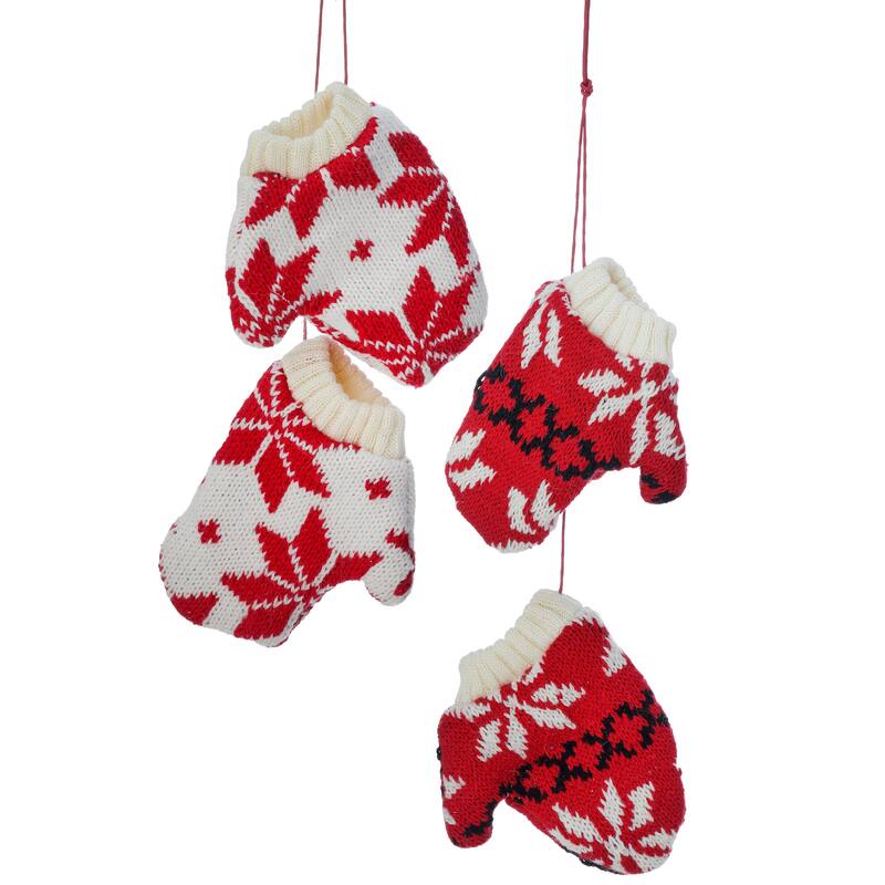 14" Knit Snowflake Mittens Ornaments Set of 2