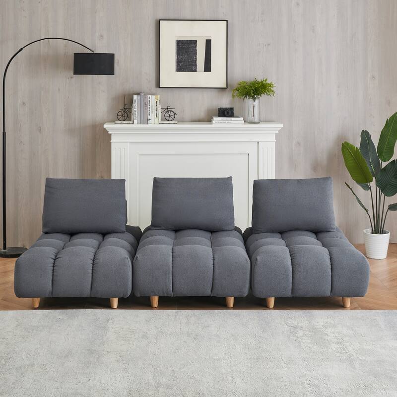 "Modern 90-Inch Teddy Sofa, Mid-Century Design, Perfect for Living Room, Office, and Apartment" - Grey