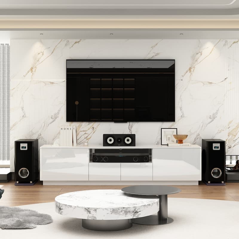 LED TV Stand Entertainment Center 85" TV High Gloss Console Cabinet