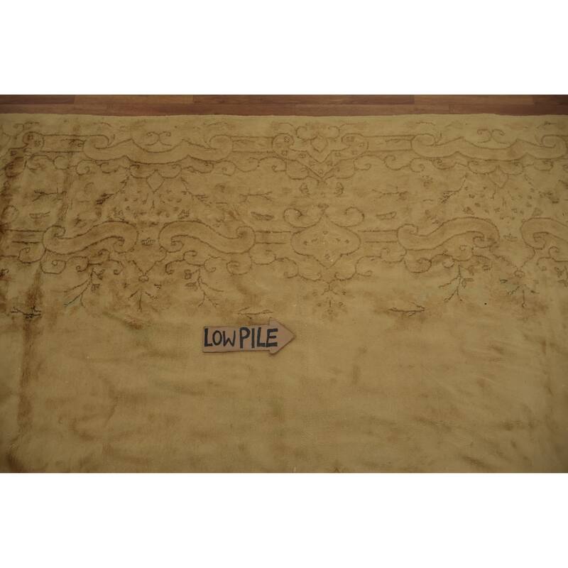 Hand Knotted Oriental 100% Wool Carpet Traditional Floral Yellow & Gold Kerman Area Rug - 11' 10'' X 8' 10''