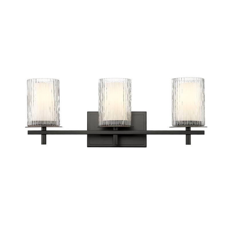 Grayson by Z-Lite 3 Light Vanity in Matte Black with Clear + Etched Opal Glass Shade - Matte Black
