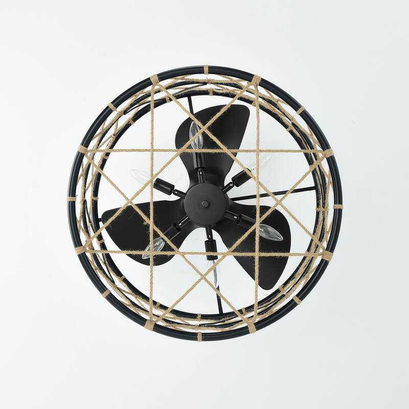 25-inch Brown 6 Lights 3 Blades Lighted Ceiling Fan with Remote